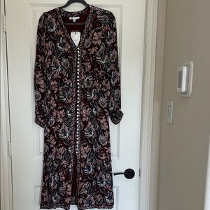 DR2 Maroon and Pink Floral Long Sleeve Dress